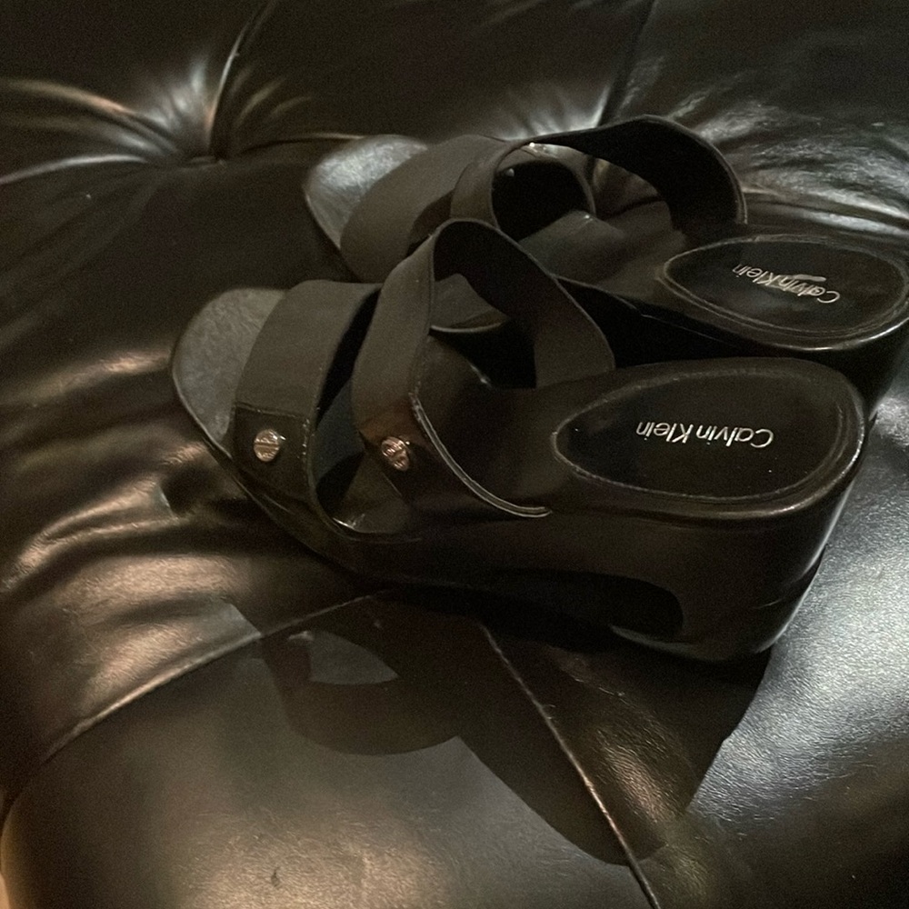 Black wedge slip on sandals